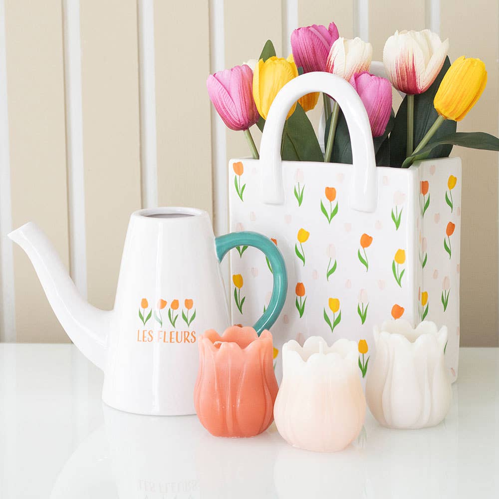 Vase en forme de sac en céramique à motif de tulipe pour fleurs de printemps