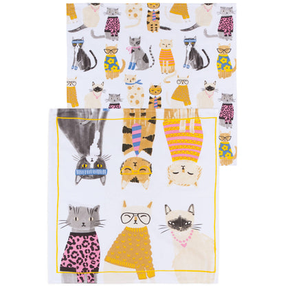 Set of 2 Feline Floursack dish towels