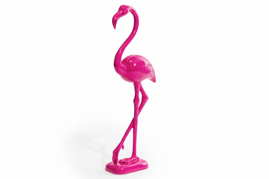 Standing electric pink flamingo figurine