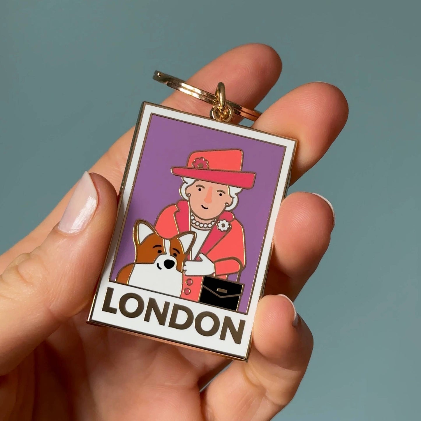 Queen &amp; Corgi Keychain, London Keychain