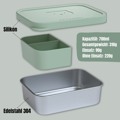 Stainless Steel Kids Lunch Box with Silicone Insert - Sage
