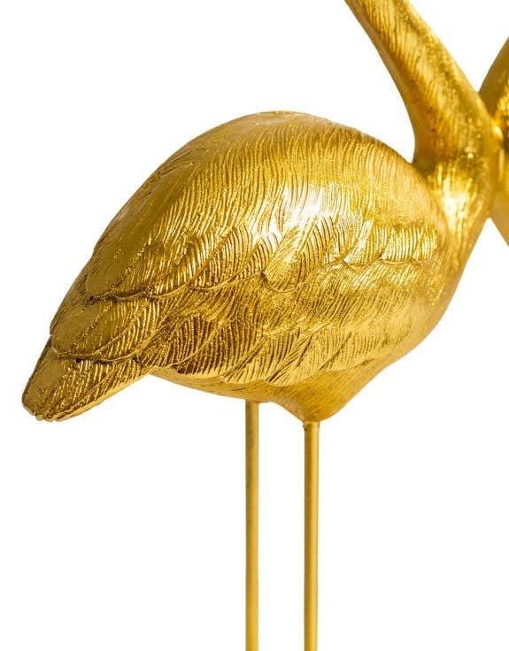 Een paar roze flamingo's met het thema "Hart van de Liefde" in antiek goud.