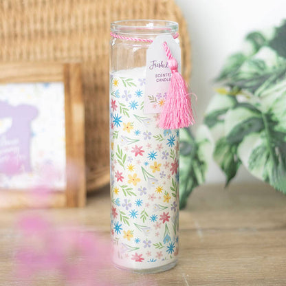 Fresh Linen Tube Candle with Spring Floral Print