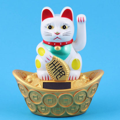 White solar lucky cat 14cm