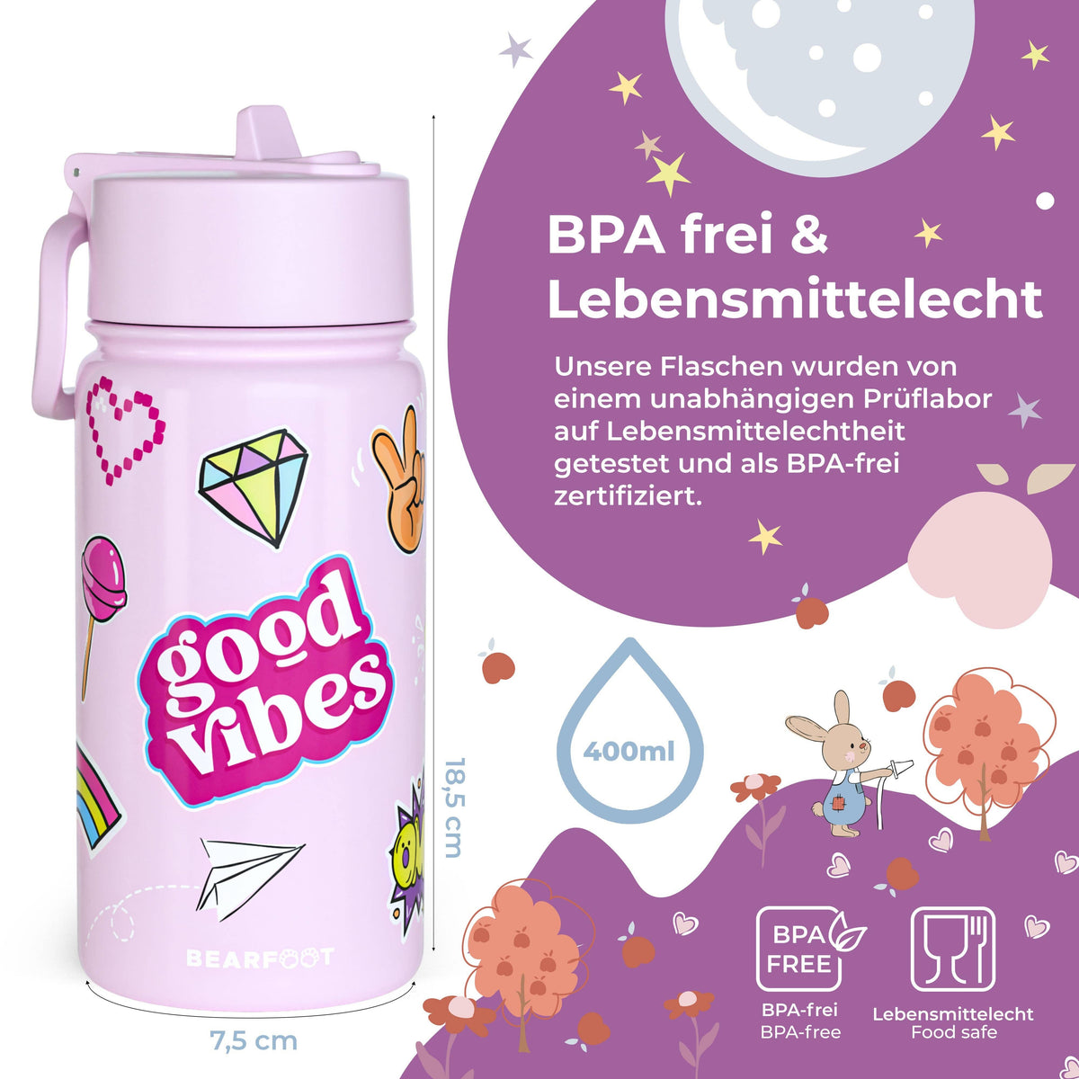 Thermo Kids' Stainless Steel Water Bottle - Purple Sticker