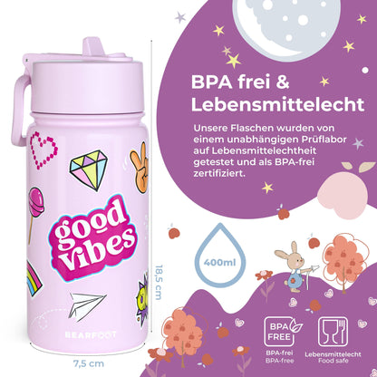 Thermo Kids' Stainless Steel Water Bottle - Purple Sticker
