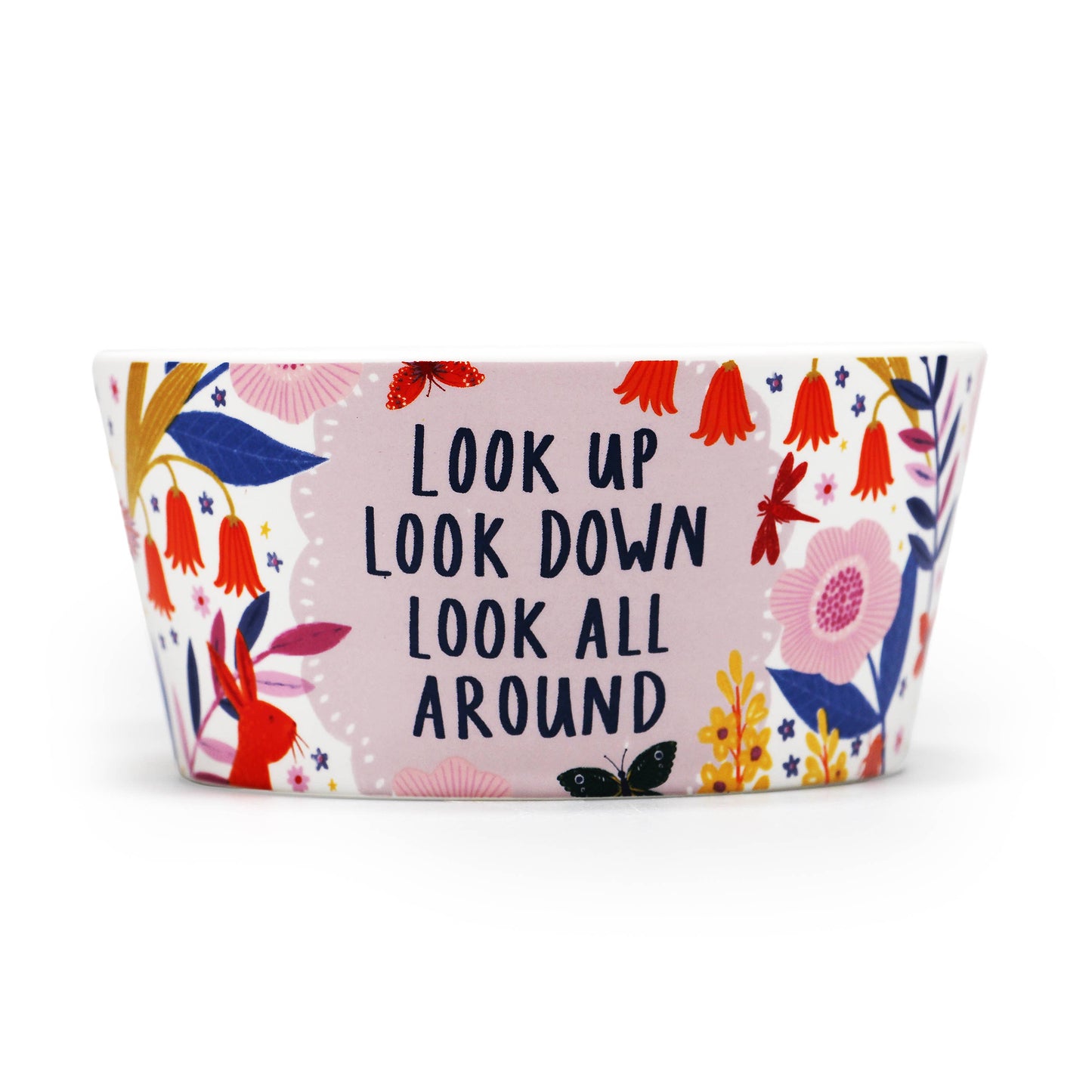 Ceramic bowl with floral design, positive and uplifting message