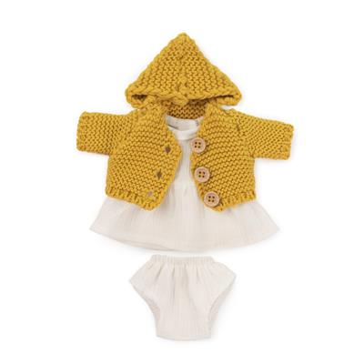 ML Poupées: ENSEMBLE de VÊTEMENTS blanc/ocre pour fille 21cm, 3 pièces, jupe, veste et caleçon, avec cintre, 3+