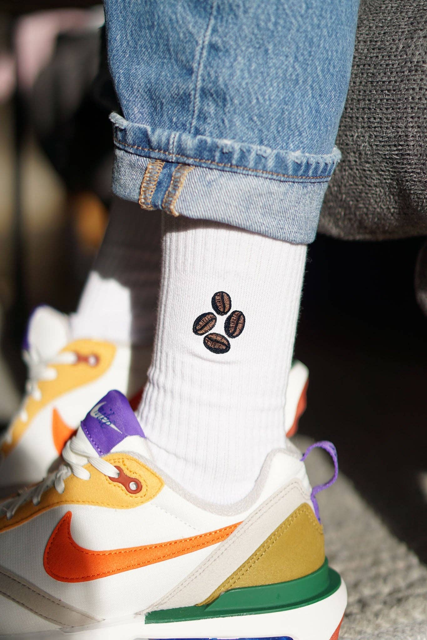 Coffee Bean Embroidered Socks