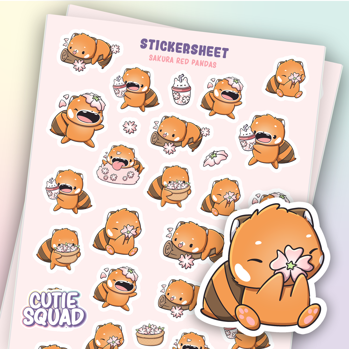 Red Panda Sakura Sticker Sheets
