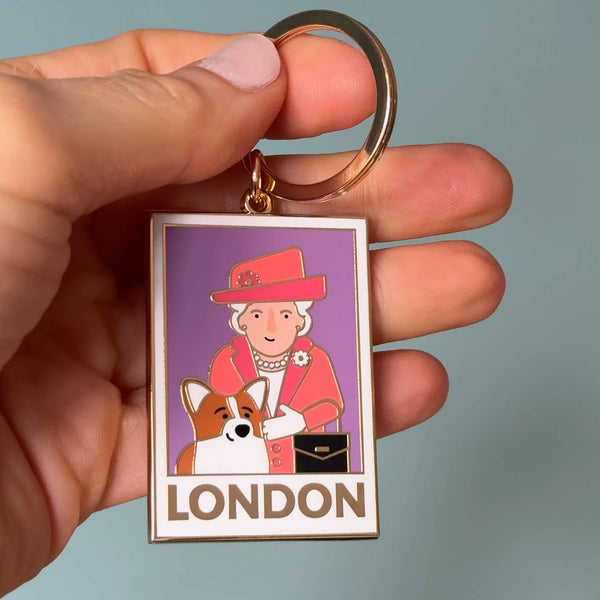 Queen &amp; Corgi Keychain, London Keychain