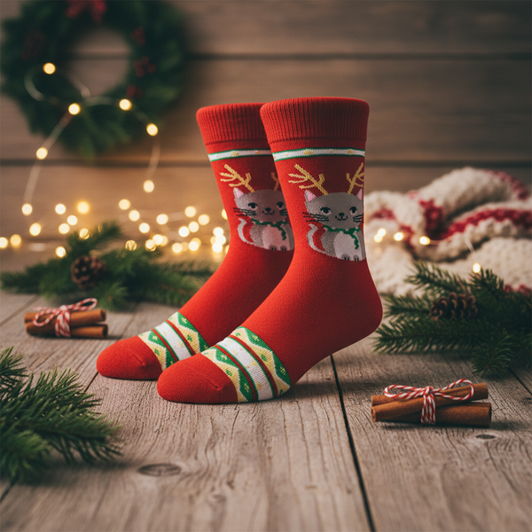 Weihnachtssocken mit Katzenmotiv