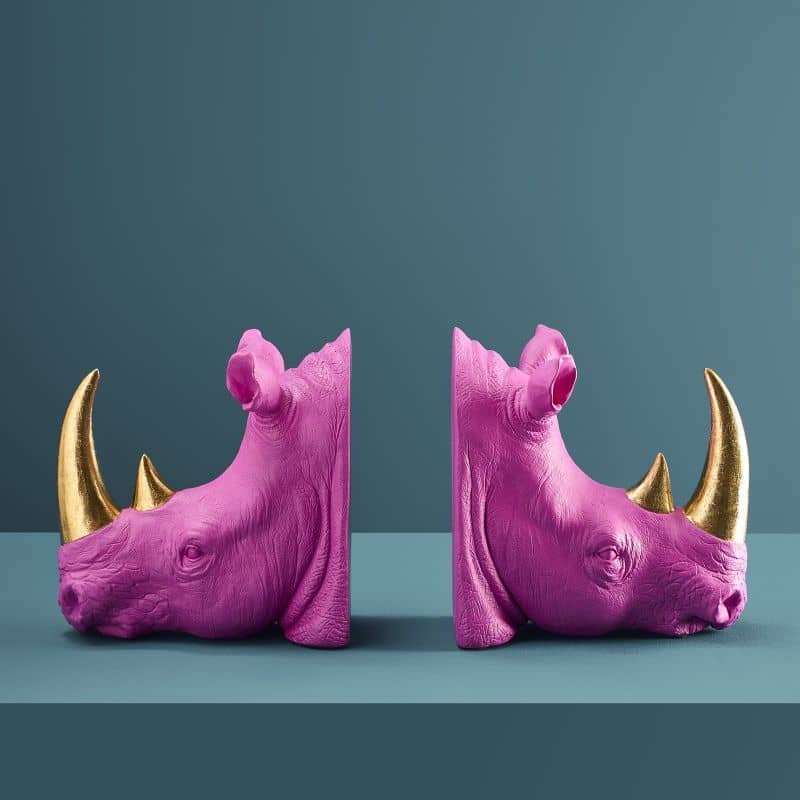 S/2 Neushoorn Boekensteunen, Magenta, 39,5 x 14,2 x 20,5 cm