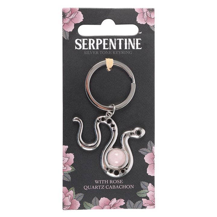 Porte-clés serpent avec cristal de quartz rose