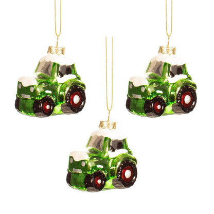 Groene tractor kerstballen (3-pack)