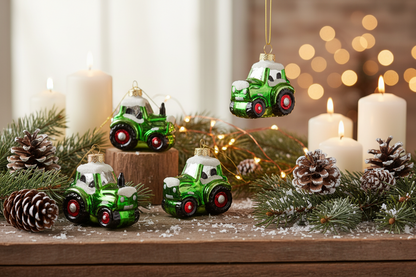 Groene tractor kerstballen (3-pack)
