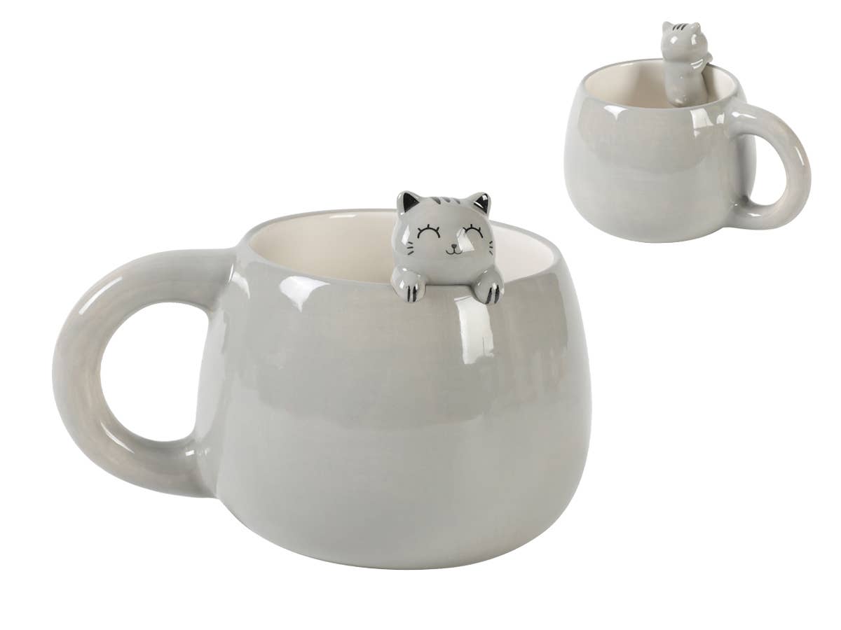 Mug with Grey Cat Figurine