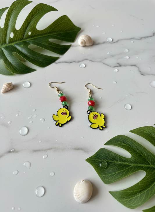 Boucles d’oreilles canards jaunes pendantes