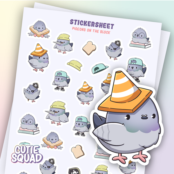 Pigeon sticker sheets with hats