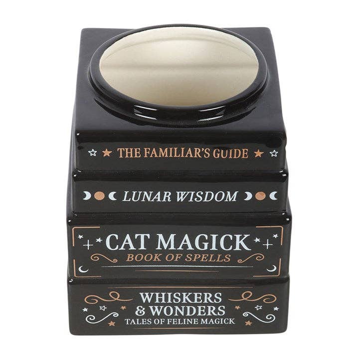 Magick Stack of Books Vase with Black Cat