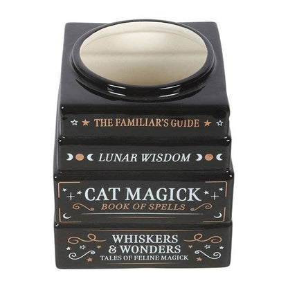 Magick Stack of Books Vase with Black Cat