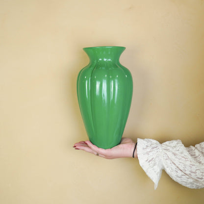 Bloemenvaas - Geplooide vaas - Keramiek - Groen - 16,5 x 16,5 x 29,5 cm