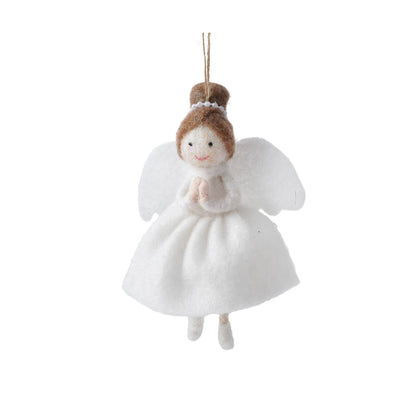 Hanging decoration in the shape of a felt angel with brown hair
