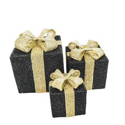 LED Christmas Gift - S3 - Polystyrene - Black/Gold - 15/20/25 cm