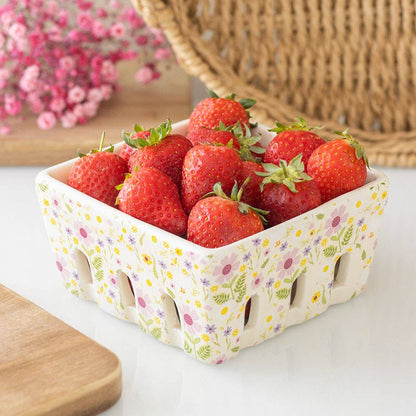 Ceramic berry basket with floral duck pattern