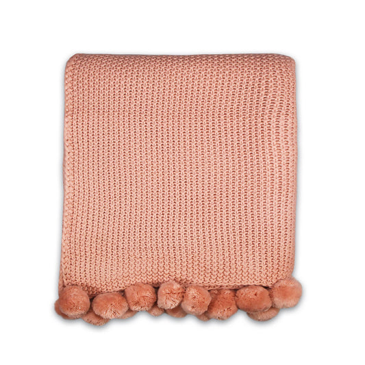 Plaid Pompon rose - 125 x 150 cm