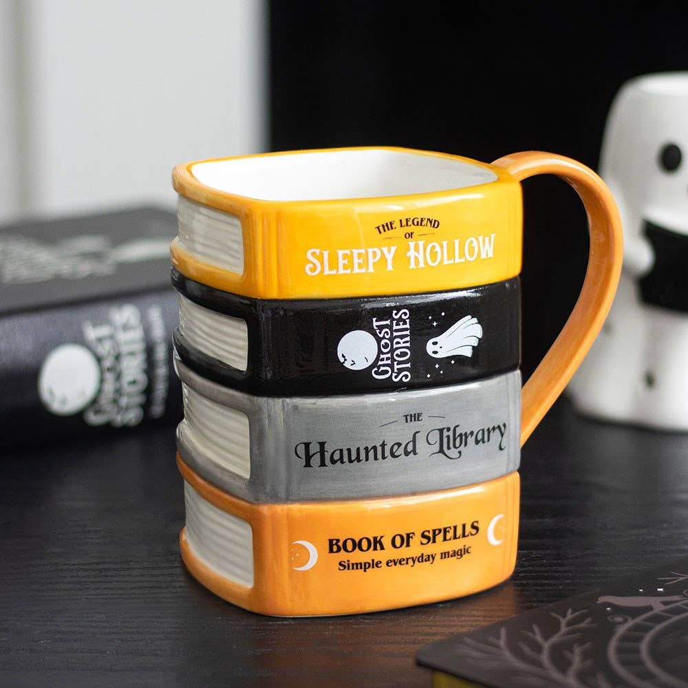 Haunted Library Book Stack Halloween Mug