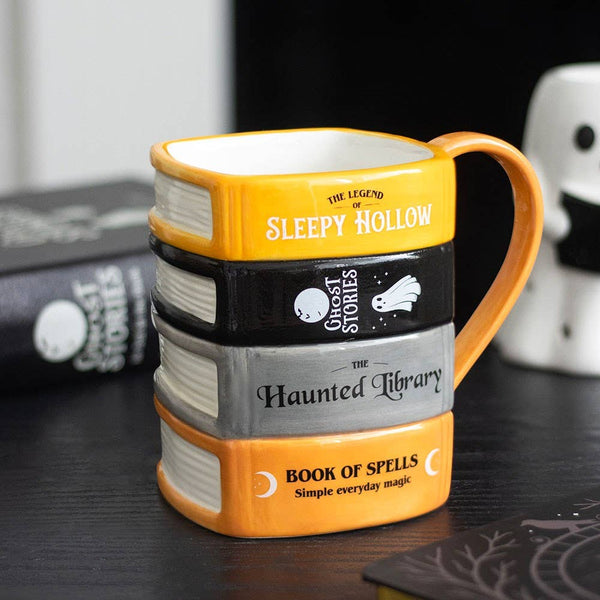 Haunted Library Book Stack Halloween Mug