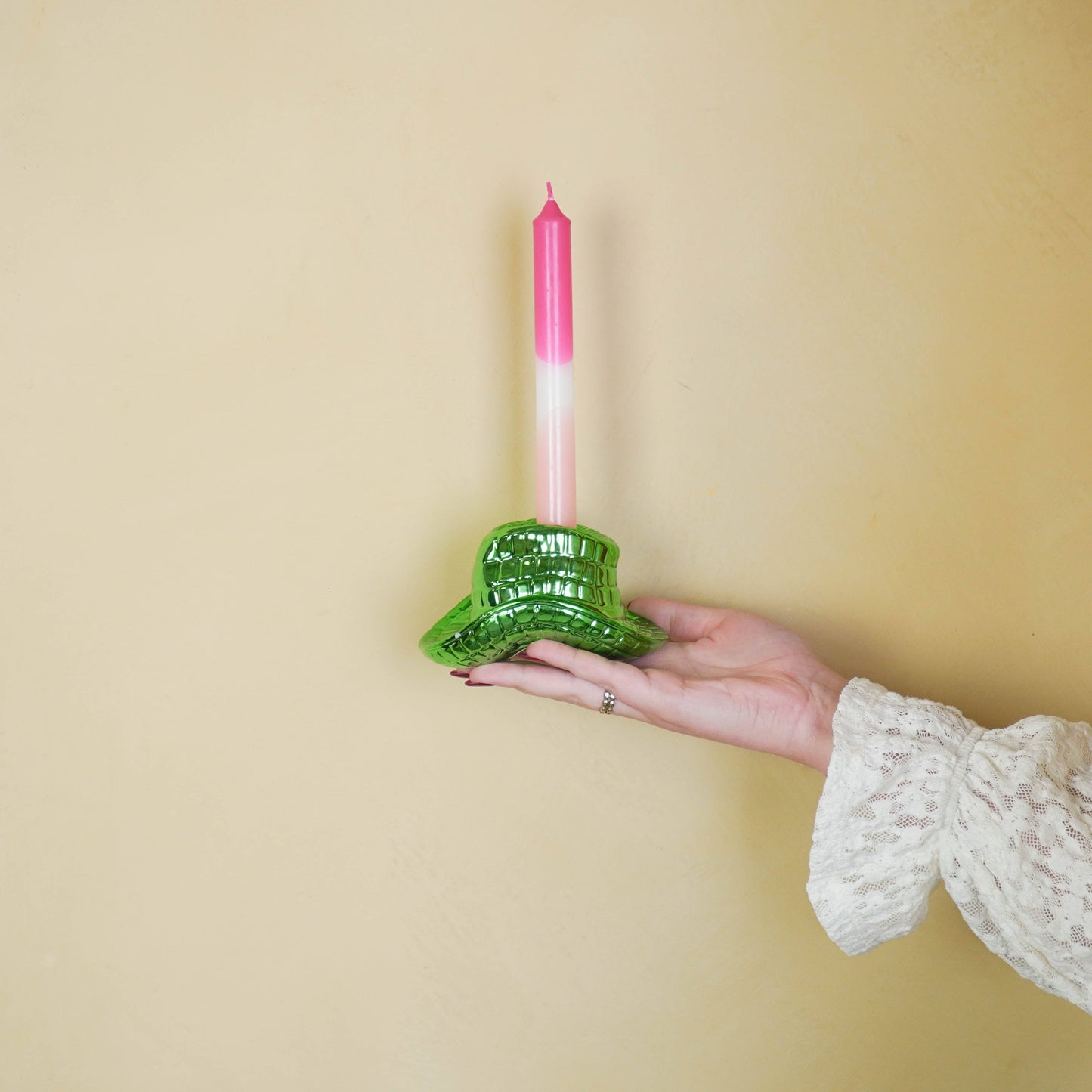 Kandelaar - Cowboyhoed - Groen - 13,5x11x7 cm