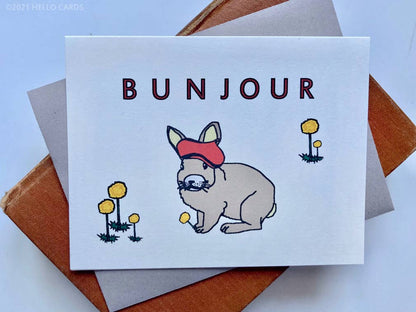 “Bunjour” Rabbit Greeting Card