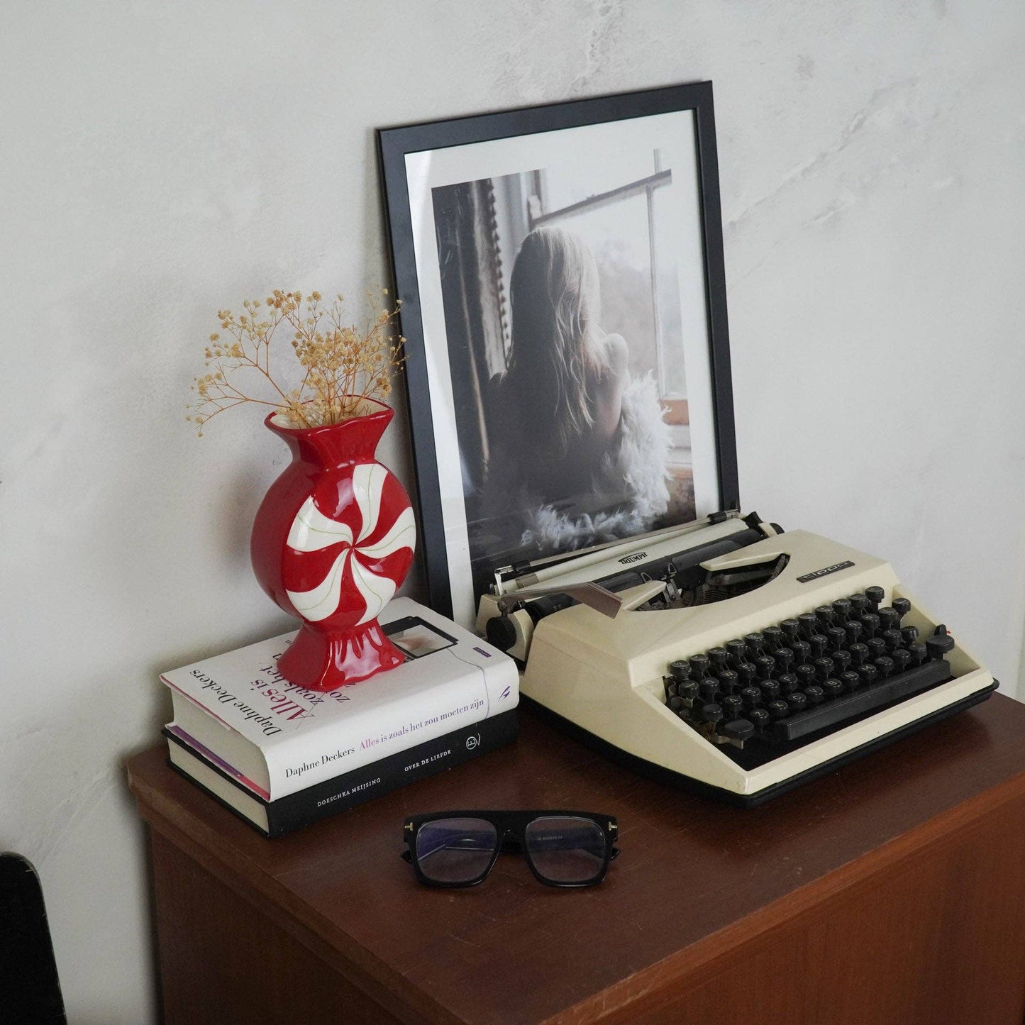 Vase à fleurs - Bonbon au caramel - -Céramique-Rouge/Blanc- 12x6,5x20cm