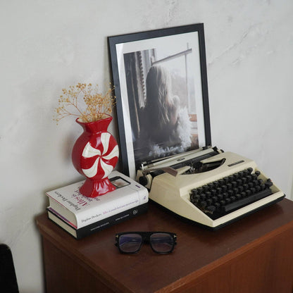 Vase à fleurs - Bonbon au caramel - -Céramique-Rouge/Blanc- 12x6,5x20cm