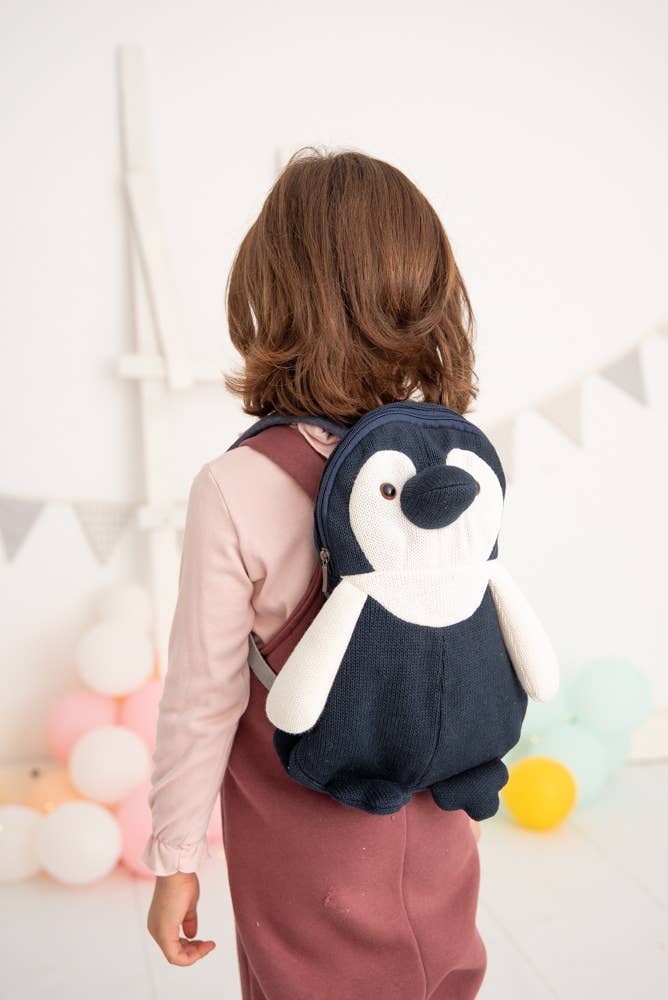 Crochet Penguin Backpack – Blue and White
