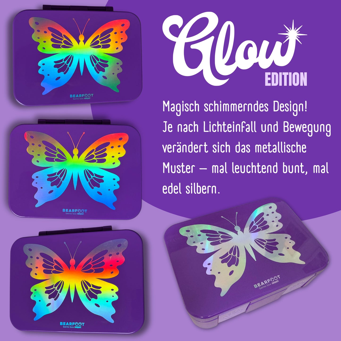 Lunch Box with Compartments, Leakproof - Butterfly GLOW