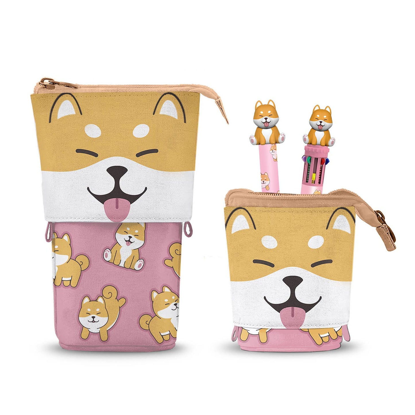 Oh My Pop Shiba Cute Pencil Case + 10-Color Pen + Gel Pen