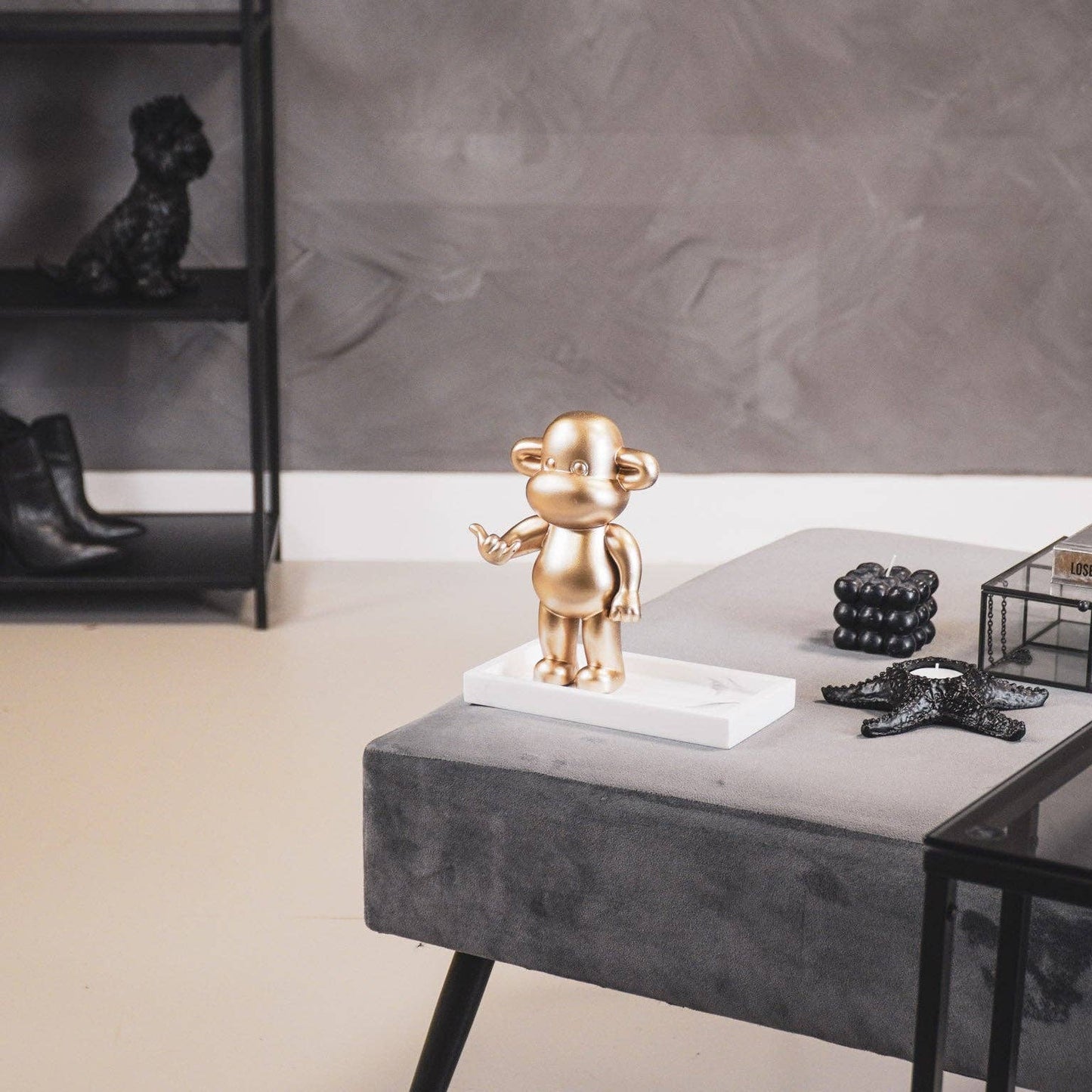 Ornement - Figurine Singe Hang Loose 'La Légende' - Polyrésine - Or - 11x7x19cm