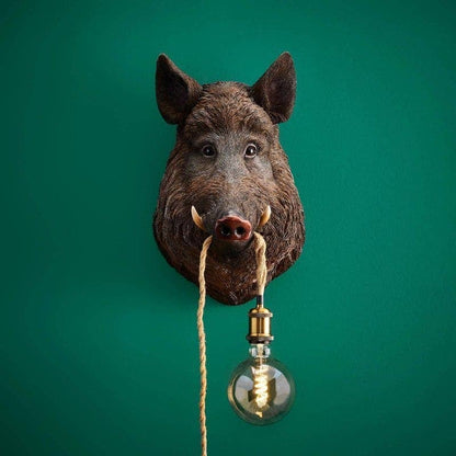Willy the Wild Boar wall light, brown polyurethane resin
