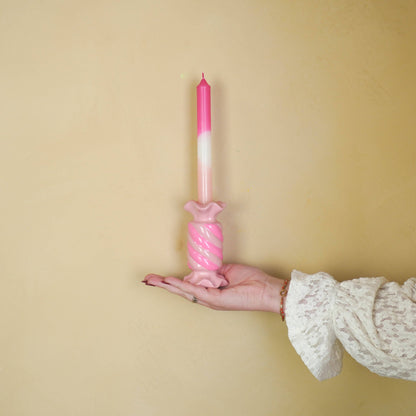 Kandelaar - Toffee Candy - Keramiek - Roze/Neon - 7,5x7,5x13 cm