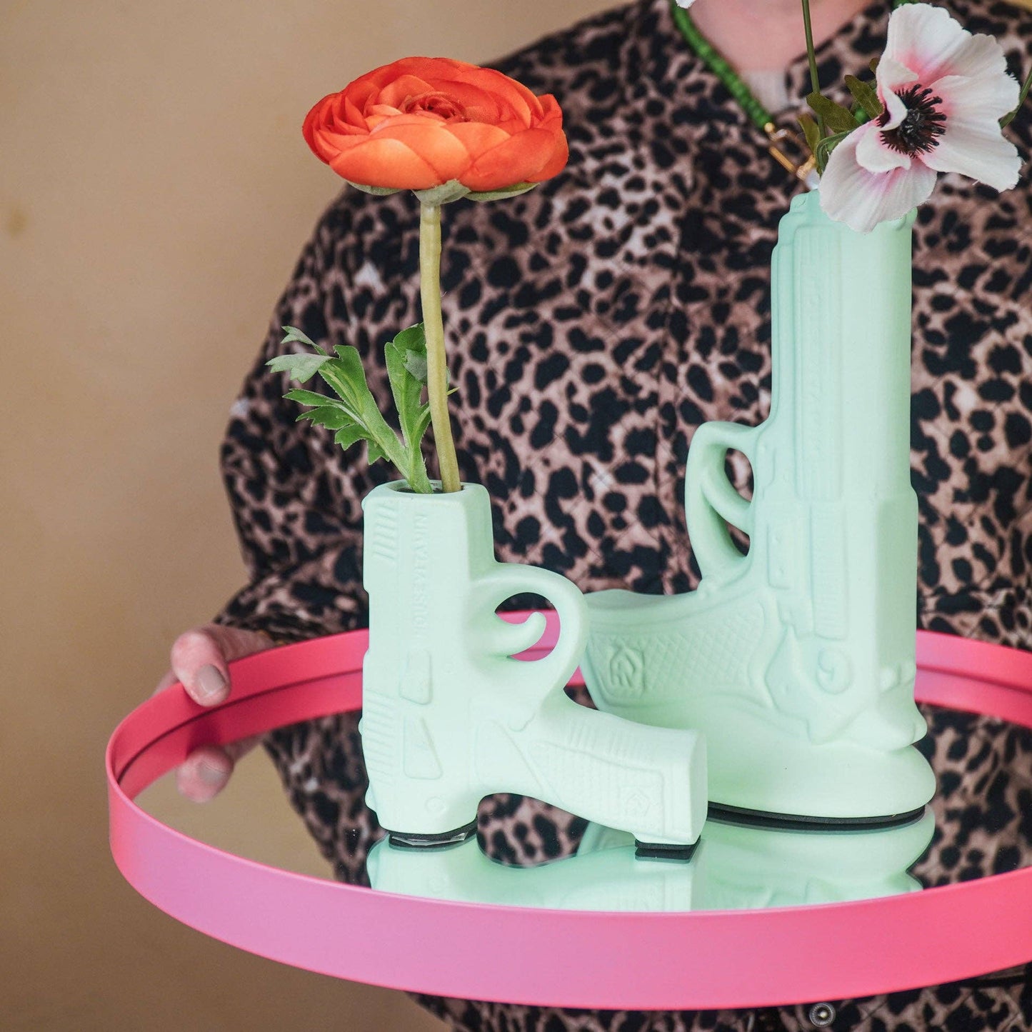 Vase - Pistolet - Céramique - Vert menthe - 12x5x12cm