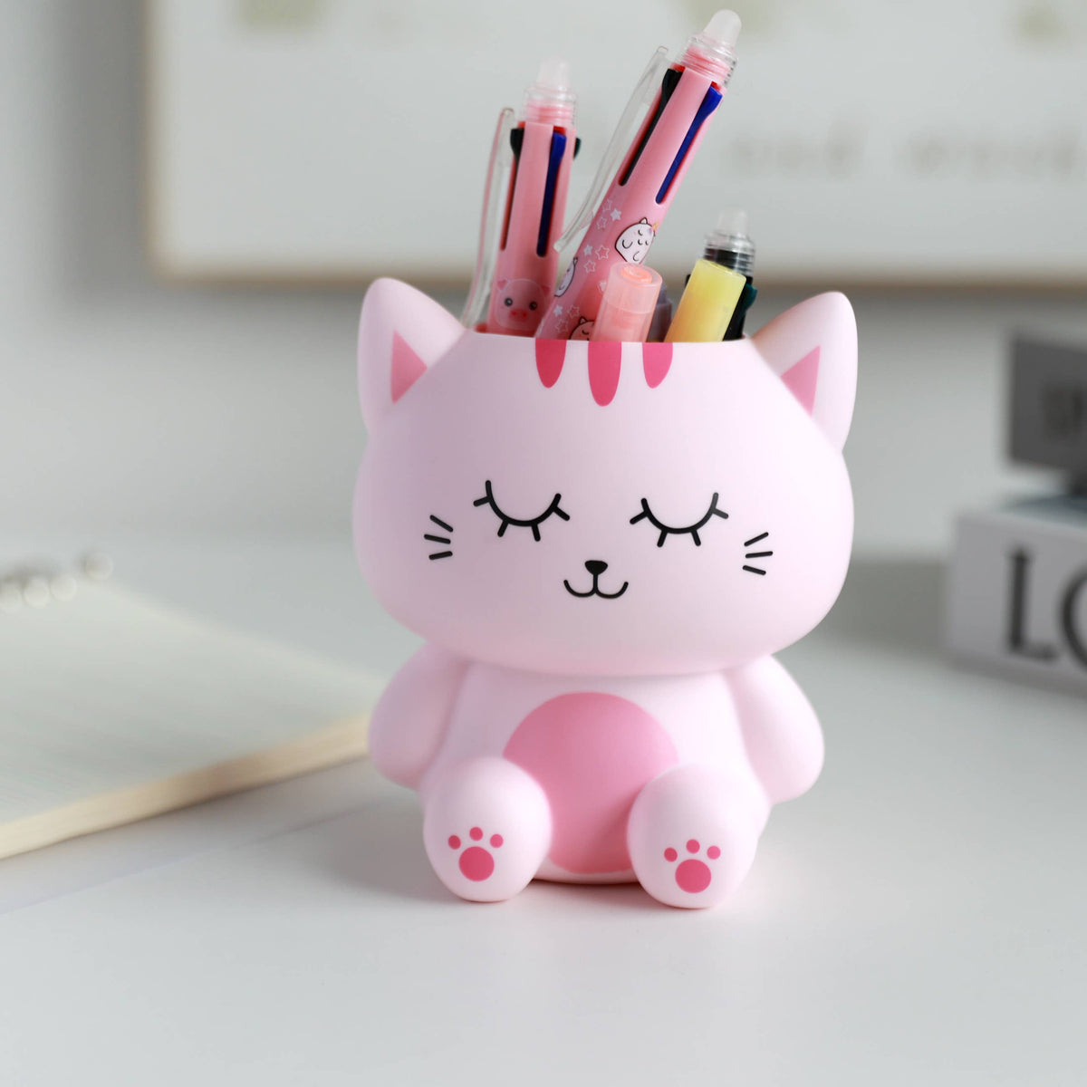3D Pink Cat Pen Holder