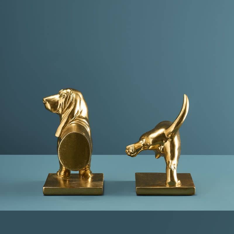 S/2 Dachshund Bookends, Gold 27.5 x 14 x 20 cm