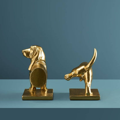 S/2 Dachshund Bookends, Gold 27.5 x 14 x 20 cm