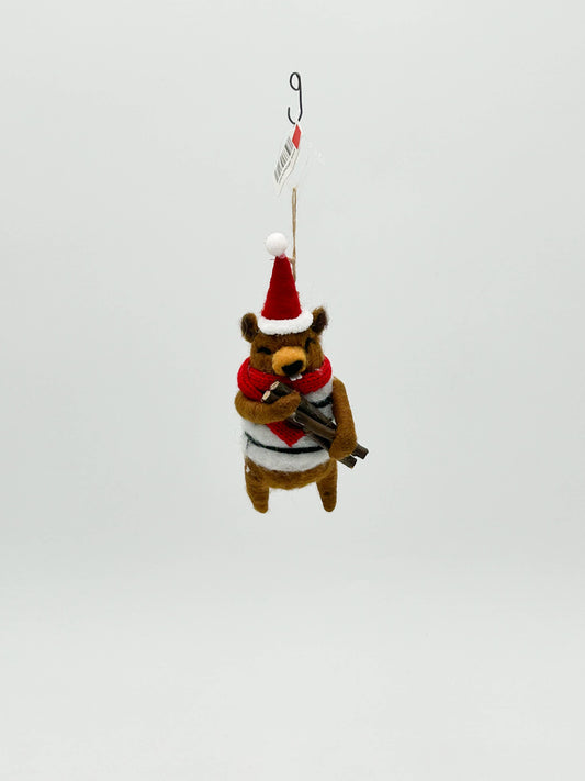 Hanging felt Christmas tree decoration, beaver figurine