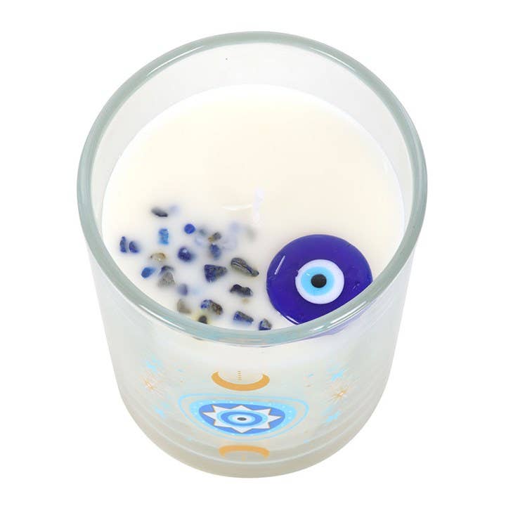 Pink White Candle Under Surveillance with Crystals