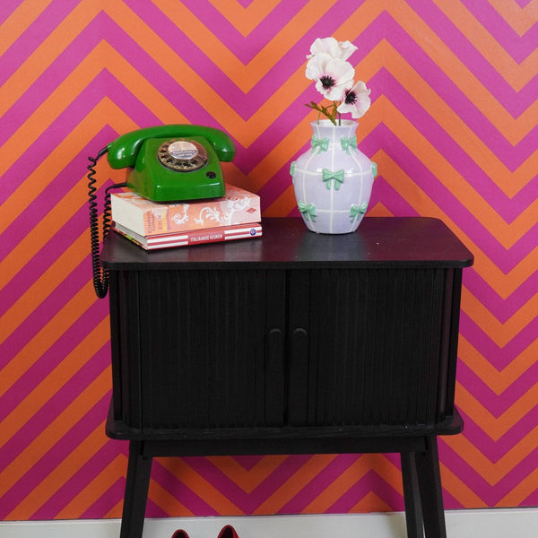 Vase - Flower Vase with Ribbons - Lilac/Mint - 14x14x19cm