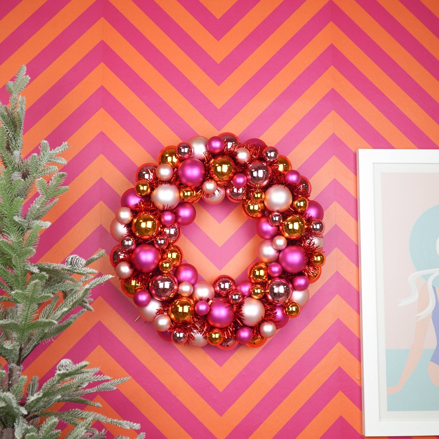 Couronne de Noël - Boules de Noël - Rose/Orange
